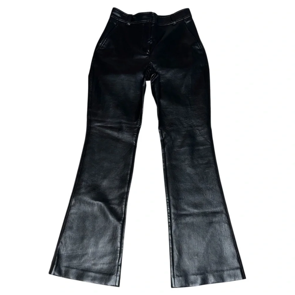 Babaton Black Faux Leather High Waisted Flare Pants Size Zero